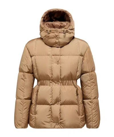 Moncler Long-sleeved Down Jacket In Brown