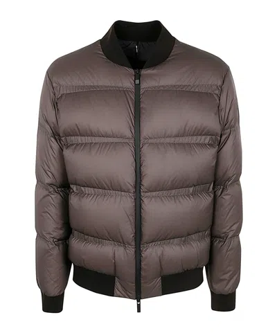 Moncler Long-sleeved Down Jacket In Brown