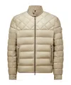 Moncler Tuile Leather-trimmed Down Biker Jacket In Nude