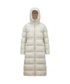 Moncler Boulogne Reversible Long Down Jacket Beige In Nude
