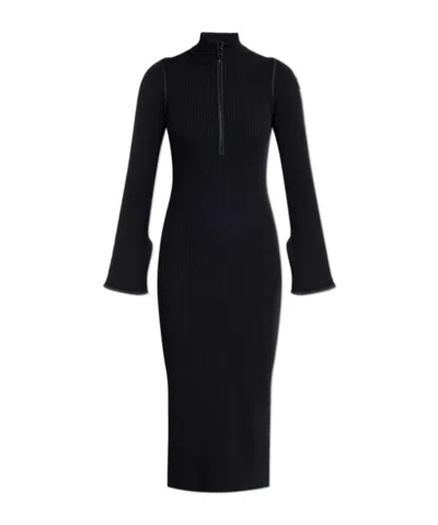 MONCLER MONCLER HALF-ZIP RIBBED-KNIT MIDI DRESS