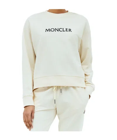 Moncler Womens White Brand-embroidery Round-neck Cotton-jersey Sweatshirt Xs In Cream