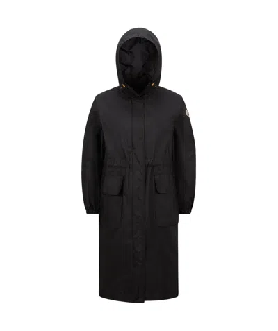 Moncler Long-sleeved Hooded Coat In Black