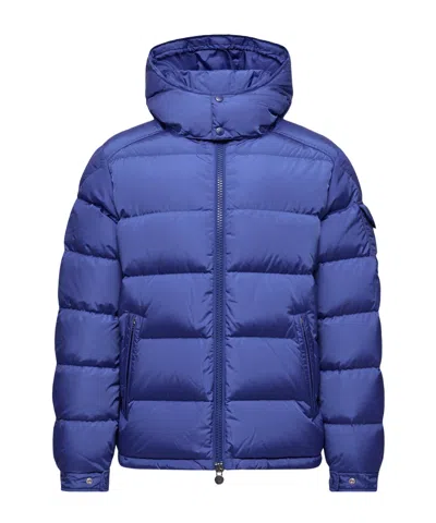 Moncler Long-sleeved Hooded Down Jacket In Blue