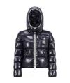 Moncler Andro Hooded Short Down Jacket In Blue