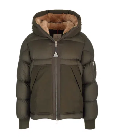 Moncler Long-sleeved Hooded Down Jacket In Olive Green