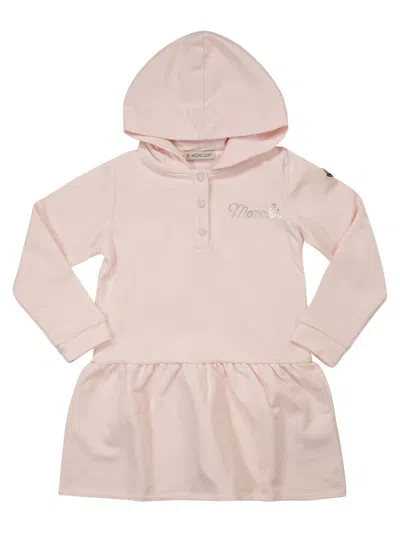 Moncler Kids' Long-sleeved Hooded Dress In Pink