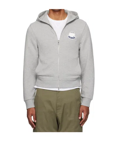 Moncler Long-sleeved Hooded Sweatshirt In Gray