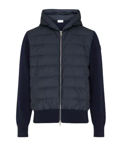 Moncler Long-sleeved Knitted Jacket In Blue