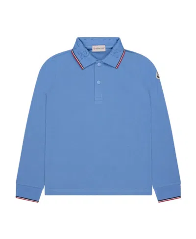 Moncler Long-sleeved Polo Shirt In Blue