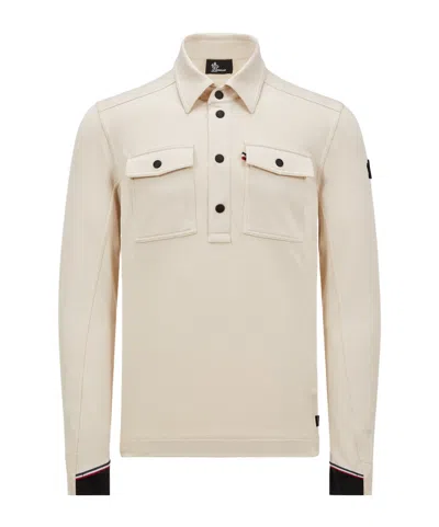 Moncler Long-sleeved Polo Shirt In Cream