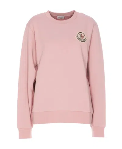 Moncler Long-sleeved Round-neck Sweater In Pink