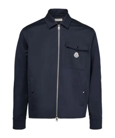 Moncler Cotton Stretch Garbardine Zip-up Shirt Jacket In Navy