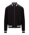 Moncler Black Bomber Style Cardigan With Striped Hem In Black