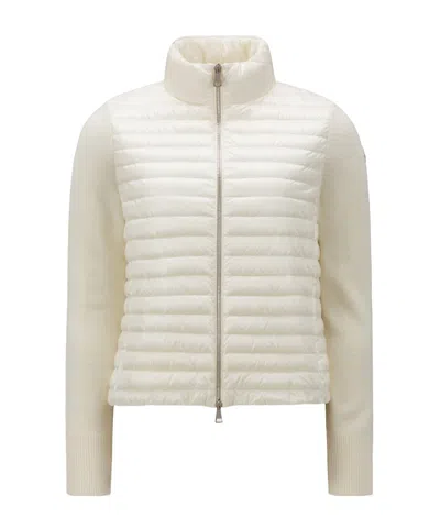 Moncler Logo Patch Padded Knit Cardigan In White