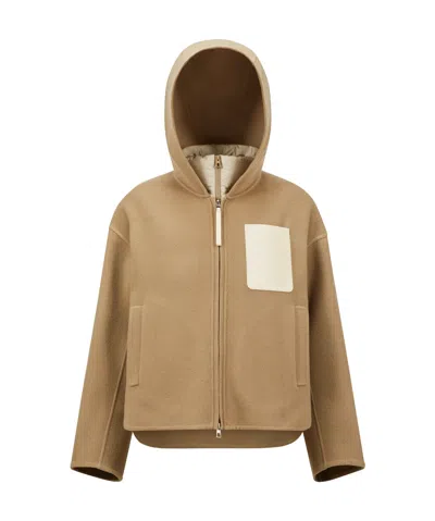 Moncler Long-sleeved Wool And Cashmere Three-in-one Down Jacket In Nude