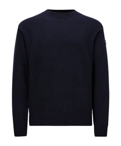 Moncler Long-sleeved Wool Cashmere Pullover In Blue
