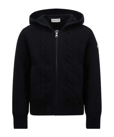 Moncler Long-sleeved Wool Hoodie In Blue