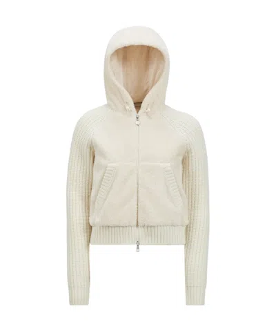 Moncler Long-sleeved Wool Hoodie In White