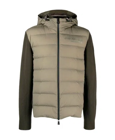 Moncler Long-sleeved Zipper Hooded Cardigan In Nude