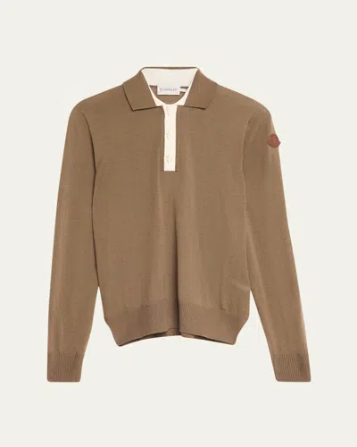 Moncler Long-sleeve Polo Shirt In Brown