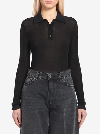 Moncler Longsleeve Polo Shirt In Black