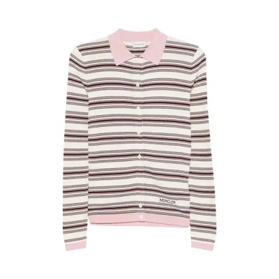 Pre-owned Moncler Long-sleeve Striped Polo Shirt 'burgundy Stripe' | Red | Women's Size S