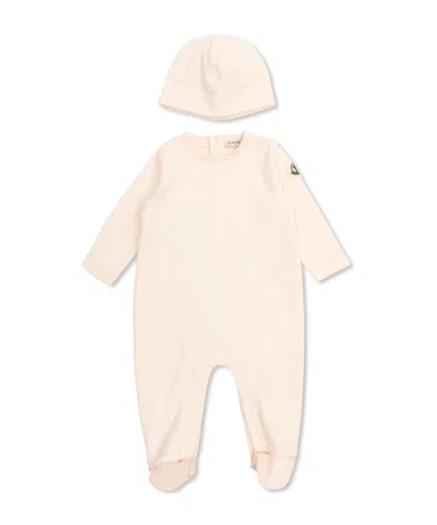 Moncler Long-sleeved Bodysuit And Hat In Pink