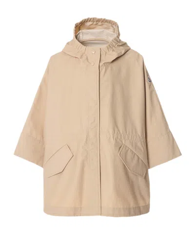 Moncler Long-sleeved Hooded Coat In Brown