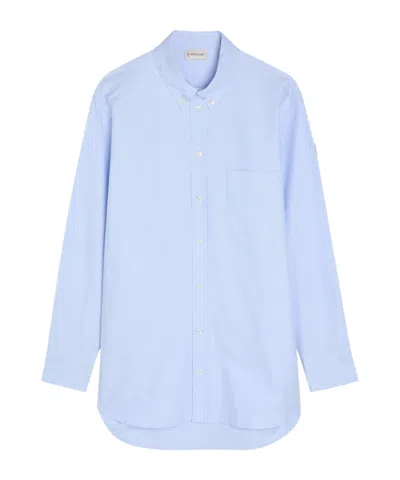 Moncler Long-sleeved Longline Shirt In Blue