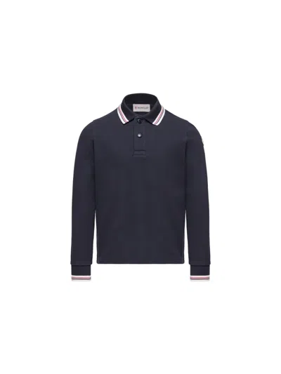 Moncler Long-sleeved Multicolor Polo Shirt In Blue