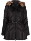 Moncler Belted Hooded Puffer Jacket In Black