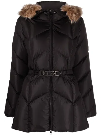 Moncler Belted Hooded Puffer Jacket In Black