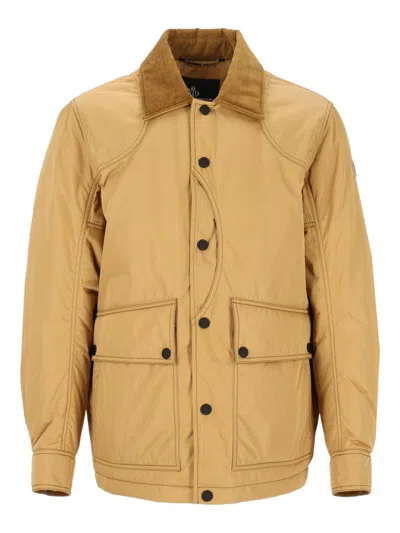 Moncler Louron Corduroy-trimmed Short Down Jacket In Yellow