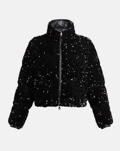 Moncler Louvi Sequined Short Down Jacket In Black
