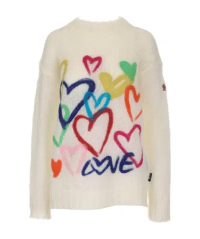 Moncler Love Details Wool Pullover In White