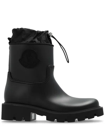 Moncler Drawstring Embosssed-logo Rain Boots In Black