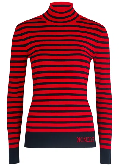 Moncler Lupetto Striped Stretch-knit Top In Red