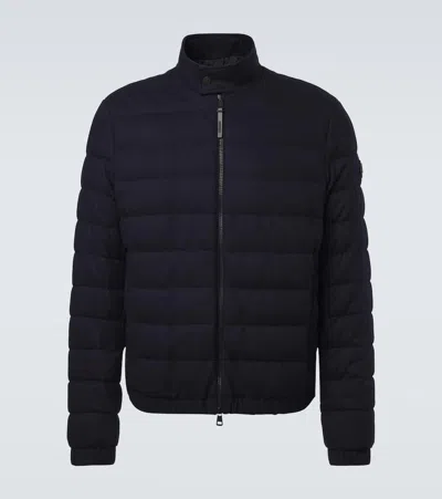 Moncler Luray Slim-fit Leather-trimmed Quilted Jersey Down Jacket In Blue