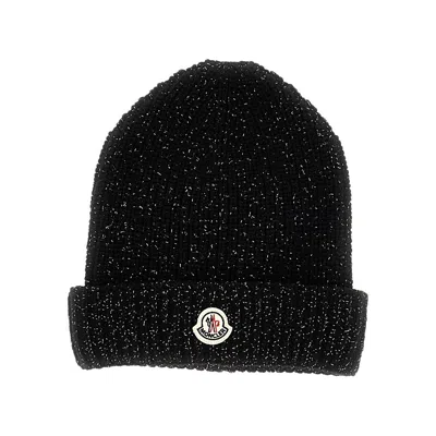 Moncler Lurex Double Knitting Beanie Hat Kids In Black