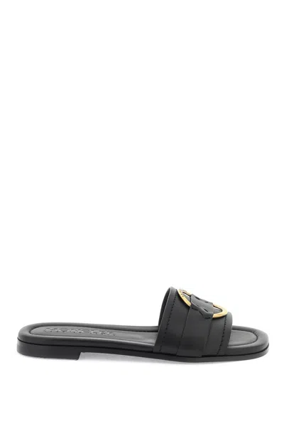 Moncler Luxurious Black Leather Slide Sandals For Women With Monogram Decoration