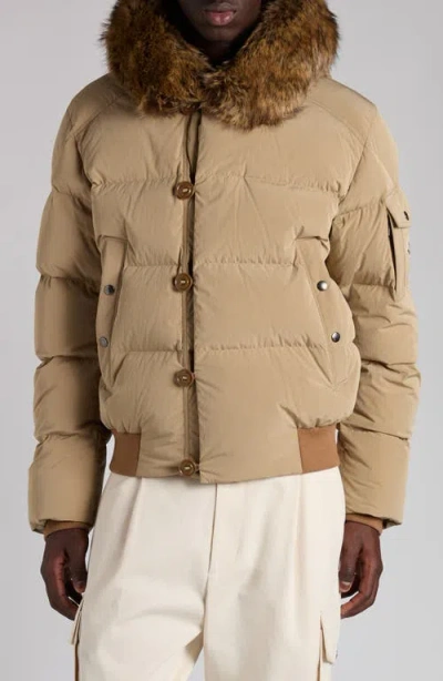 Moncler Luynes Down Jacket With Faux Fur Trim In Brown
