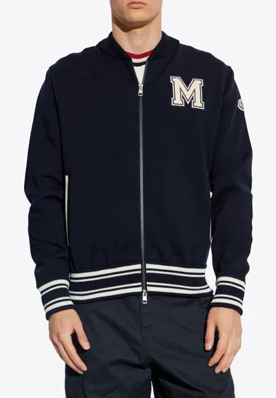 Moncler M Patch Bomber Jacket In Blue