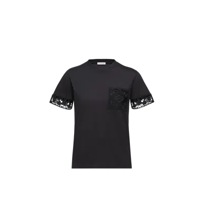 Moncler T-shirt En Coton À Bordure En Macramé, Femme, Noir, Taille: Xs In Black