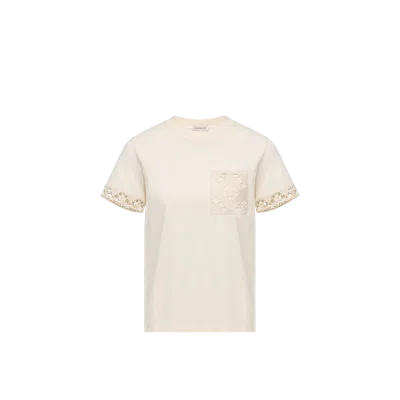 Moncler T-shirt En Coton À Bordure En Macramé, Femme, Blanc, Taille: Xs In White