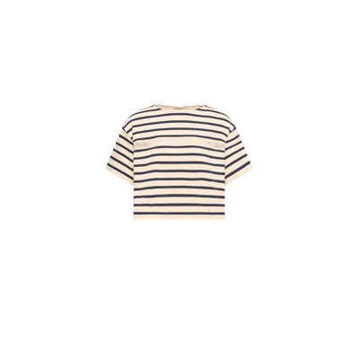 Moncler T-shirt En Coton Rayé À Bordure En Macramé, Femme, Multicolore, Taille: Xl In Neutral