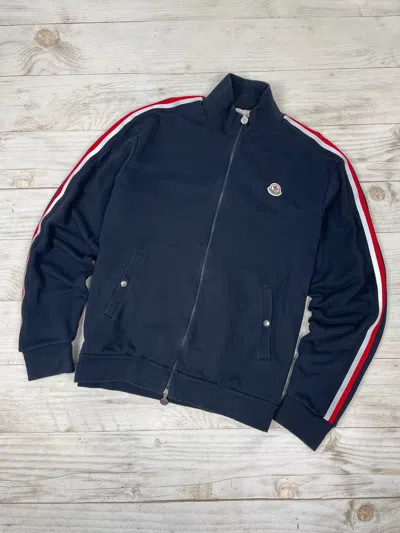 Pre-owned Moncler Maglia Cardigan Sweatshirt Zip Striped Reflective In Blue