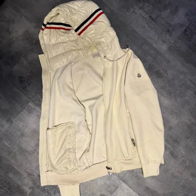 Pre-owned Moncler Maglia Cardigan With Puffer Hood In Sand