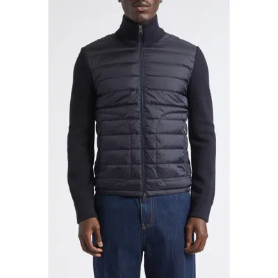 Moncler Maglia Mixed Media Cardigan In Blue