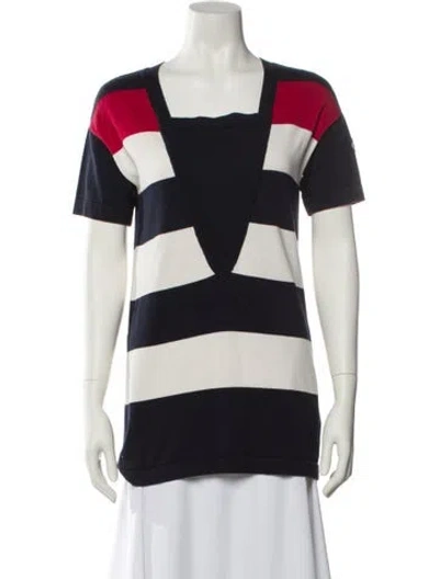 Pre-owned Moncler Maglia Tricot Scollo Striped T-shirt In White